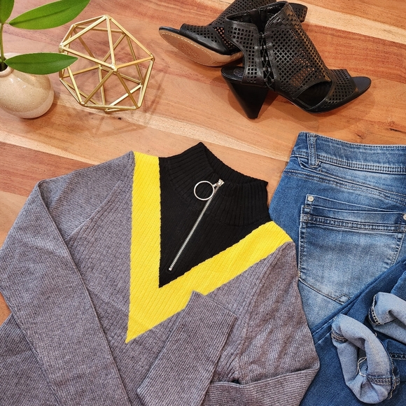 ⭐️ 2 for $17 Colorblock Long Sleeve Front Zipper Neckline Cable Knit Top Sweater - Picture 2 of 5